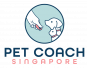 The PetCoach logo depicts a hand gently giving a treat to a dog, symbolizing positive reinforcement for behavior modification.